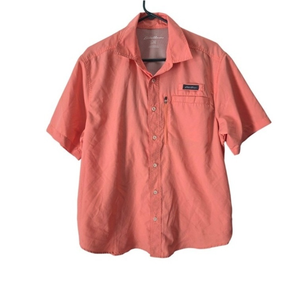Eddie Bauer Fishing Button Front Shirt L Mens Peach Light‎ Weight Outdoors